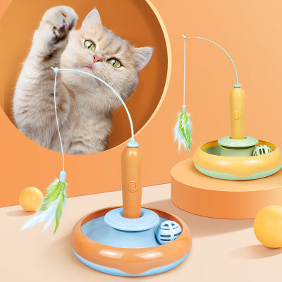 2 In 1 Pet Cat Toy With Feather For Self-play Cat Turntable Pets Supplies Cat Toy Toys Cats Items Products - Choice Store