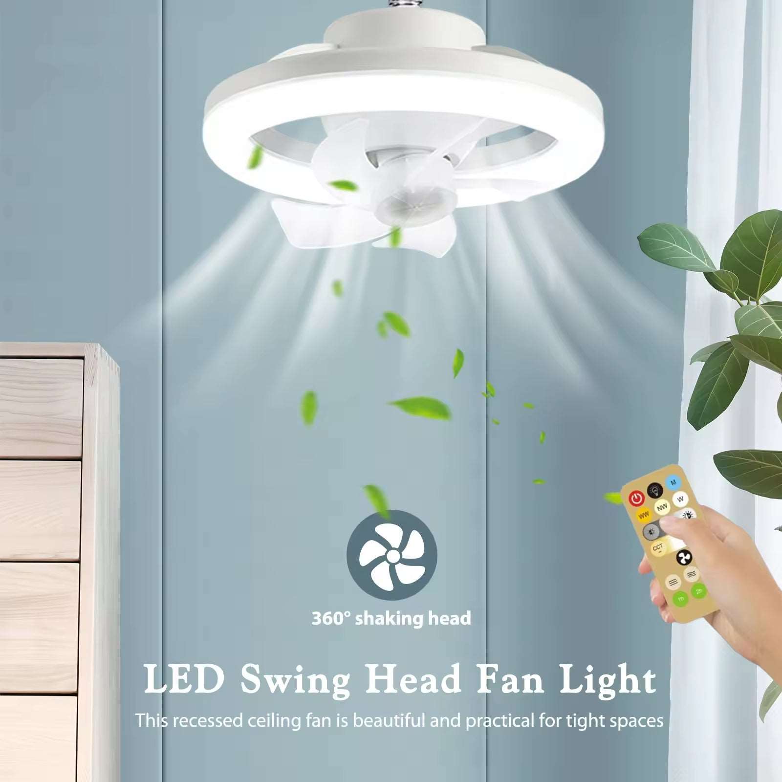 360 Rotating 48W Ceiling Fan E27 With Led Light And Remote Control 360 Rotation Cooling Electric fan Lamp Chandelier For Room Home Decor - Choice Store