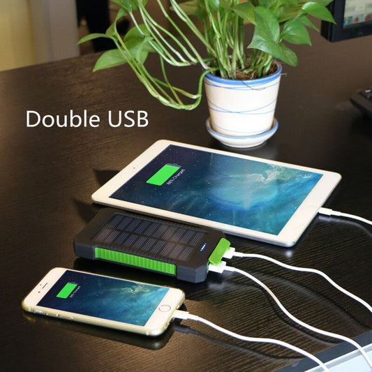 For Smartphone with LED Light Solar Power Bank Waterproof 20000mAh Charger 2 USB Ports External Charger Powerbank - Choice Store